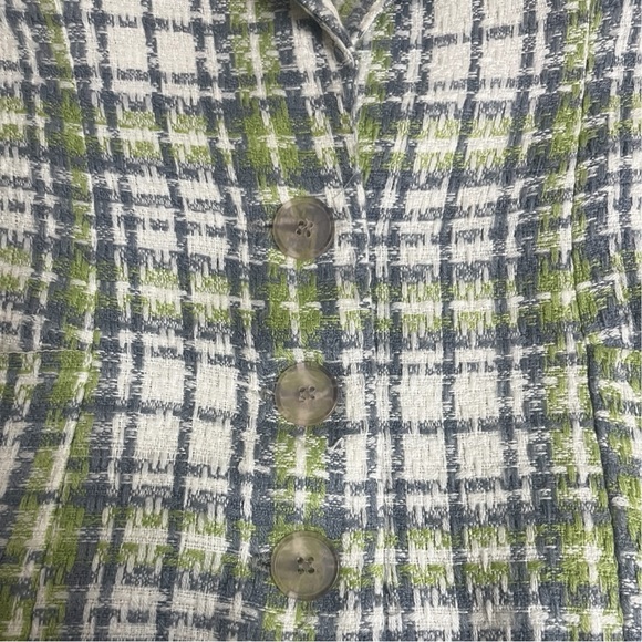 Women’s Colorful Plaid Hourglass Blazer Green Blue White w Checkered Pockets S - Picture 9 of 12